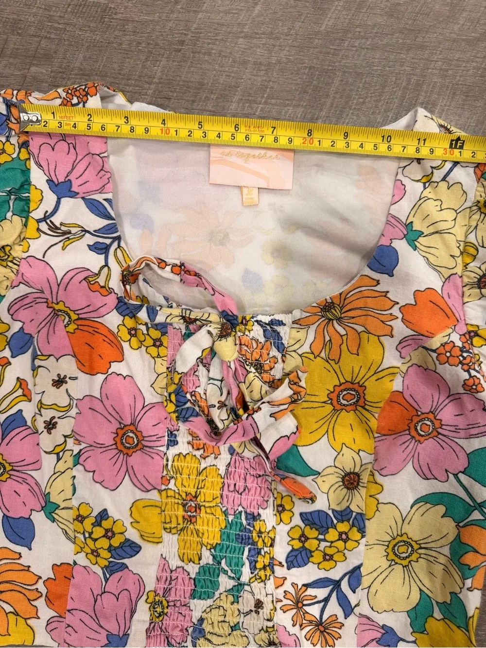 Us Together Floral Boho Crop Top 100% Cotton Puff Sleeve Cottagecore Hippie Sz L